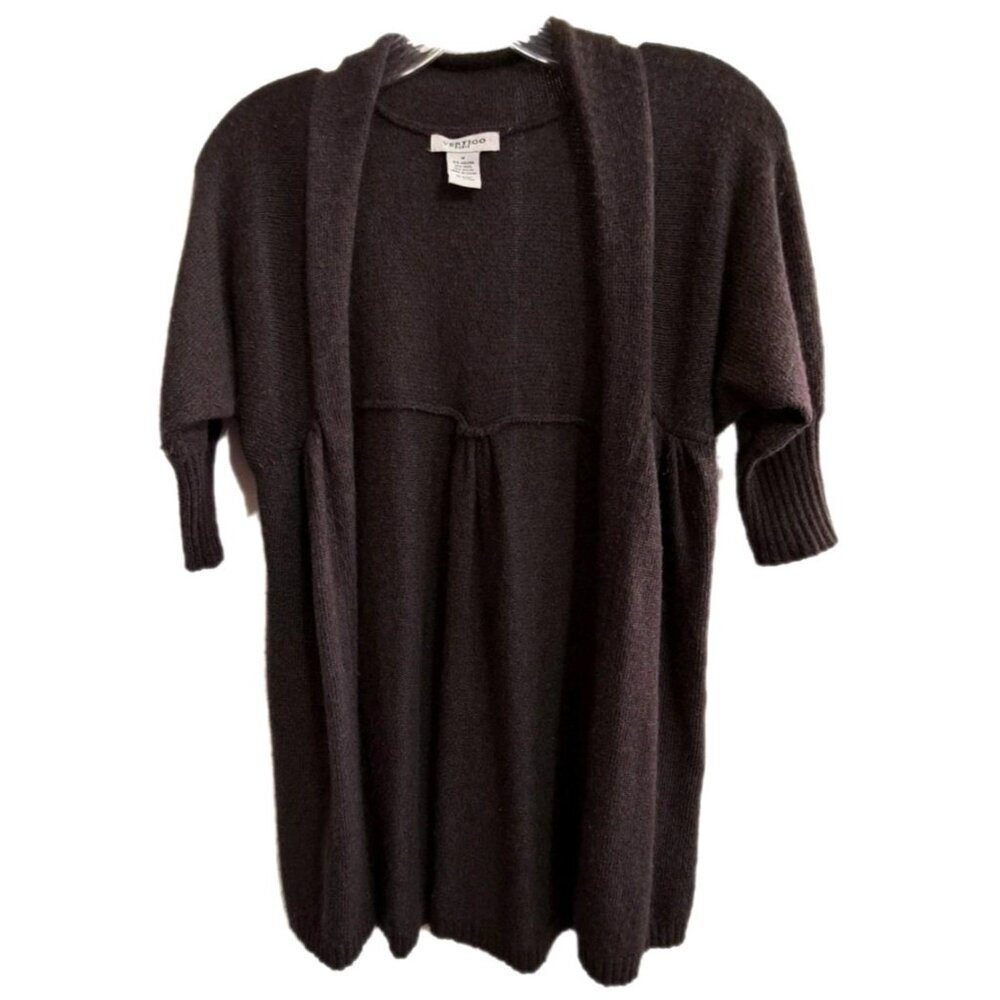 Vertigo Paris Women's M Angora Wool Blend Brown Short Sleeve Open Front Cardigan